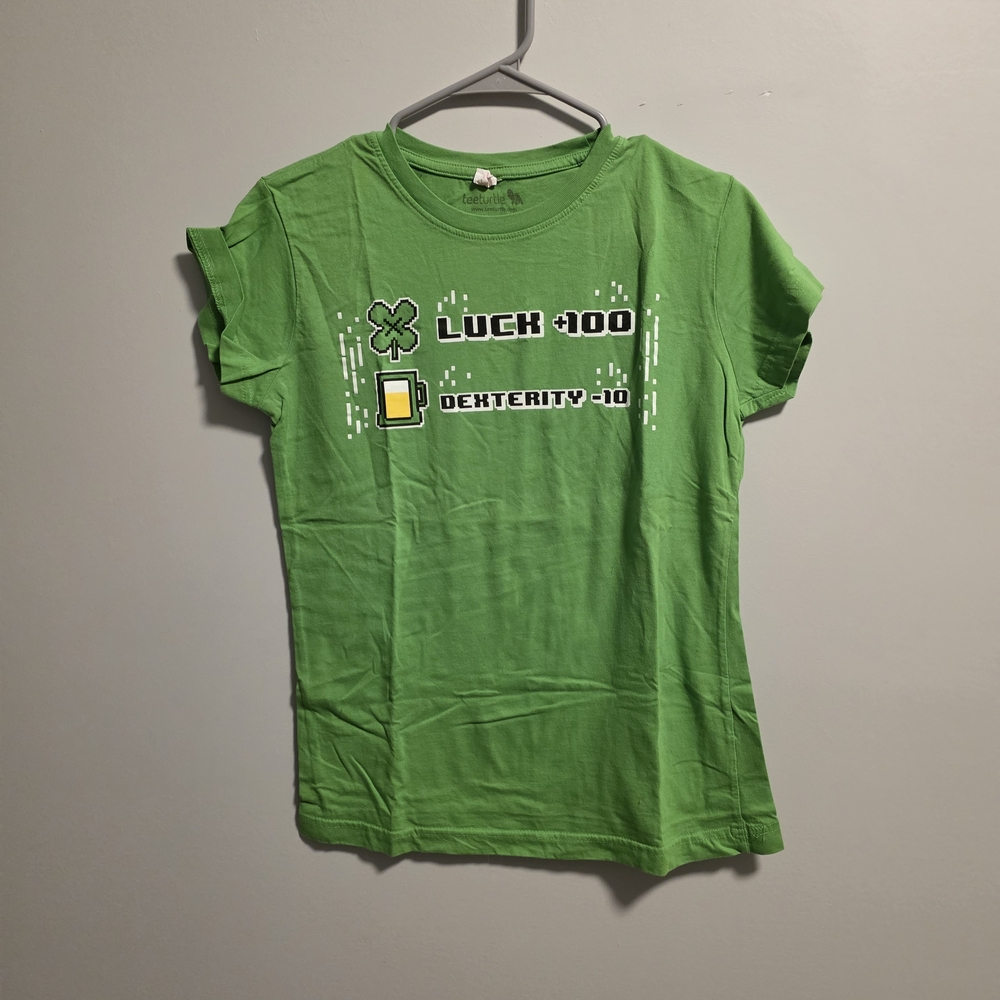Green Graphic T-Shirt with Luck and Dexterity Design
